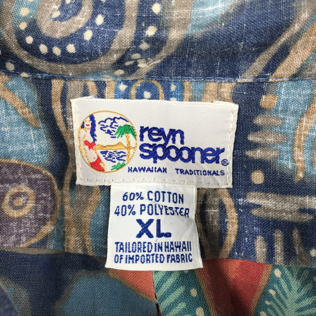 90'S Reyn Spooner Swimsuit Tag All-Over Print Pullover Button-Down Hawaiian Aloha Shirt Box Shirt Men's XL Size cotton navy blue type Vintage Second Hand