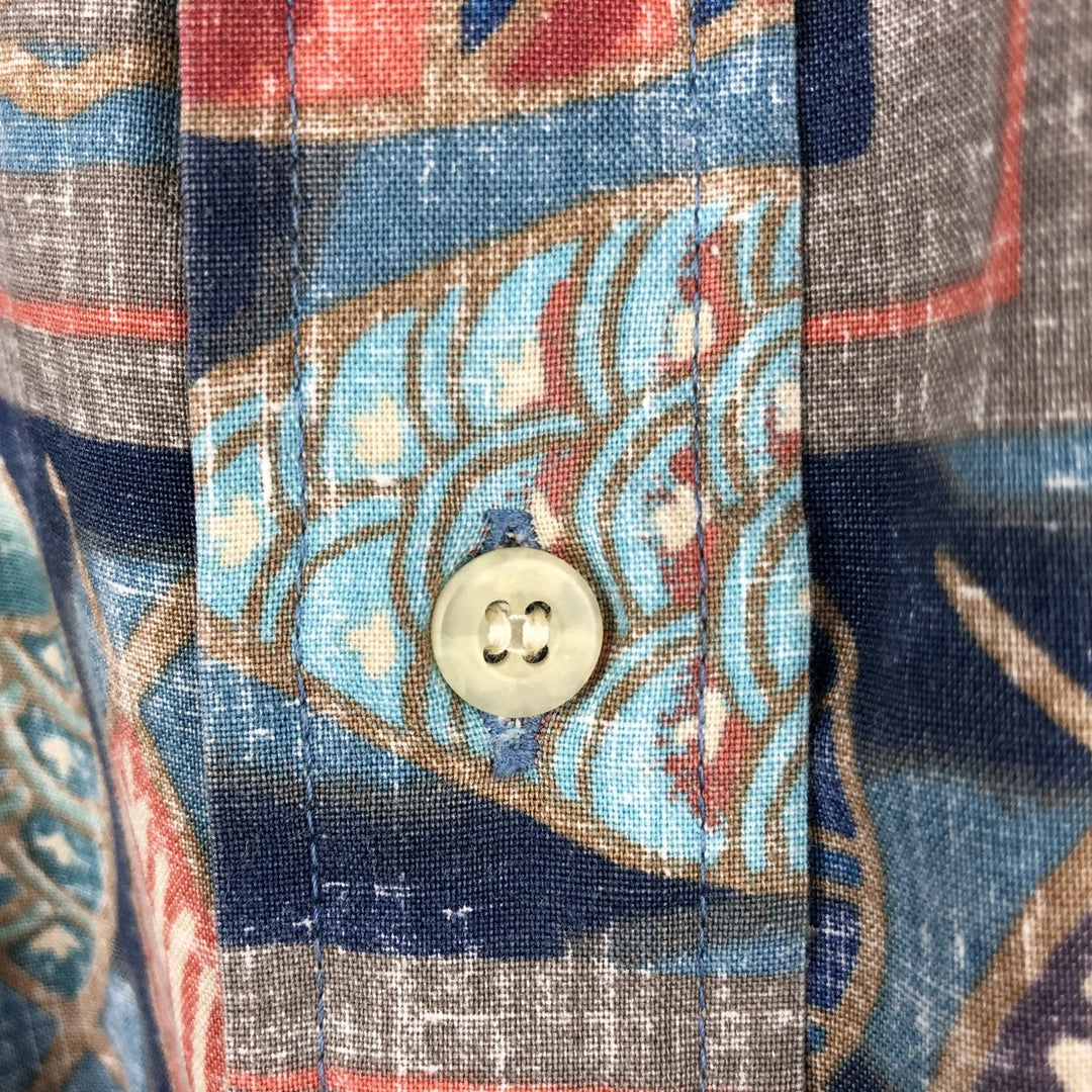 90'S Reyn Spooner Swimsuit Tag All-Over Print Pullover Button-Down Hawaiian Aloha Shirt Box Shirt Men's XL Size cotton navy blue type Vintage Second Hand
