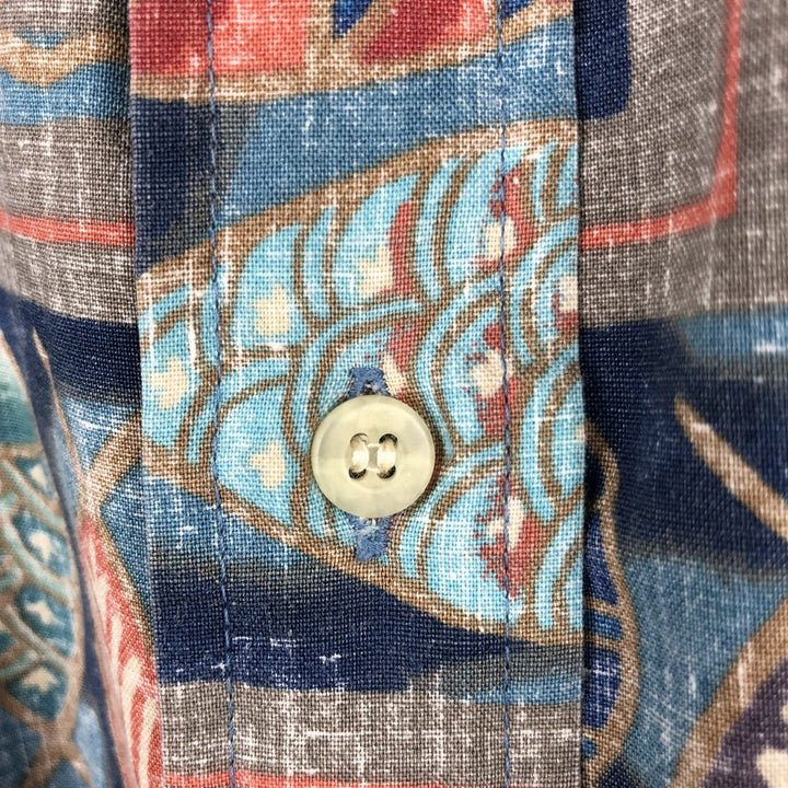 90'S Reyn Spooner Swimsuit Tag All-Over Print Pullover Button-Down Hawaiian Aloha Shirt Box Shirt Men's XL Size cotton navy blue type Vintage Second Hand
