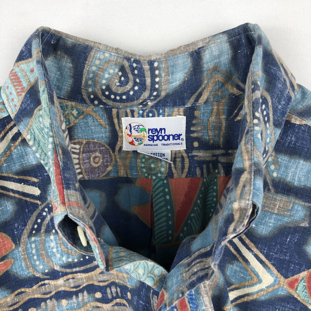 90'S Reyn Spooner Swimsuit Tag All-Over Print Pullover Button-Down Hawaiian Aloha Shirt Box Shirt Men's XL Size cotton navy blue type Vintage Second Hand