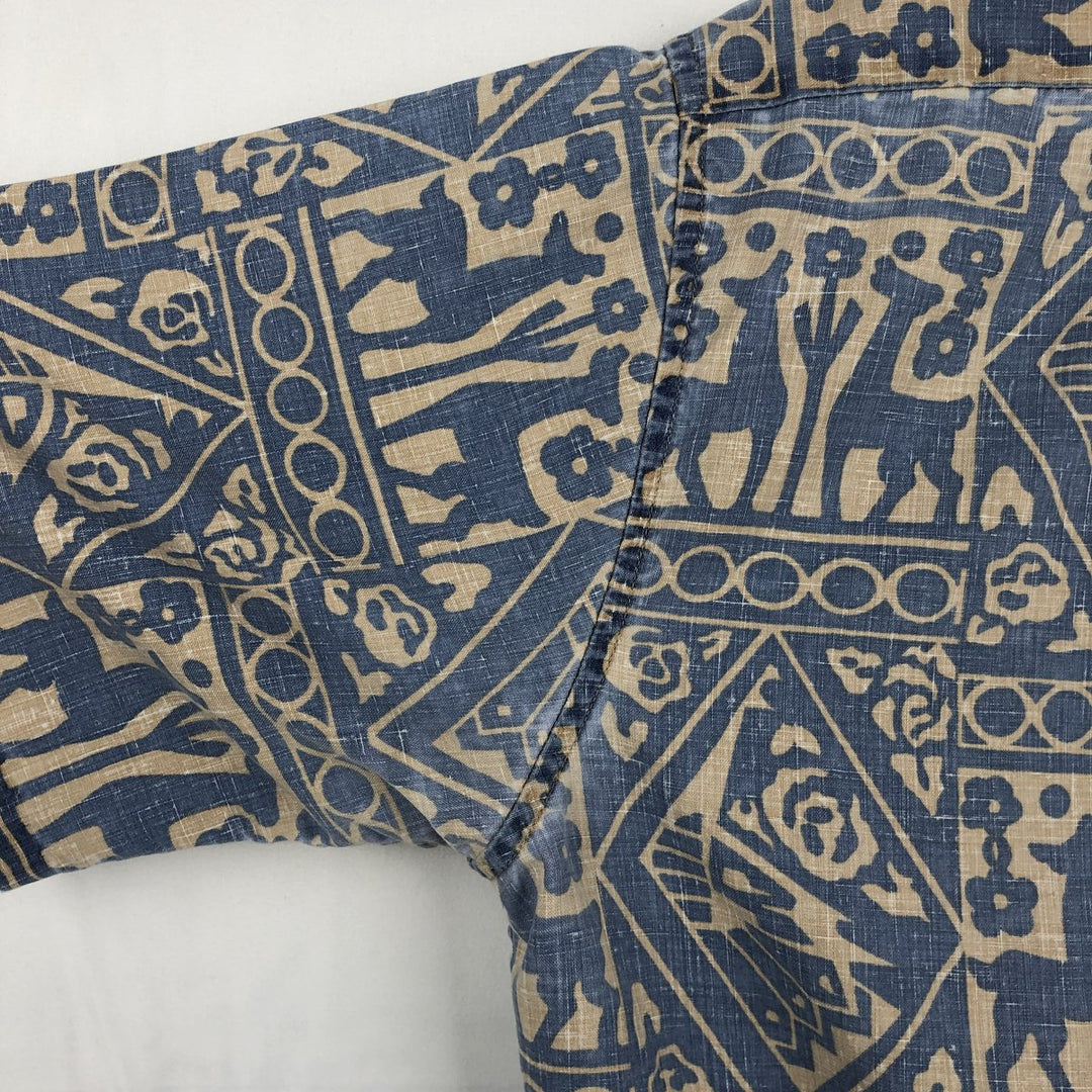 90'S Reyn Spooner Commemorative Classics all-over print Hawaiian Aloha shirt, boxy style, made in Hawaii, men's size L equivalent. cotton blue type Vintage Second Hand