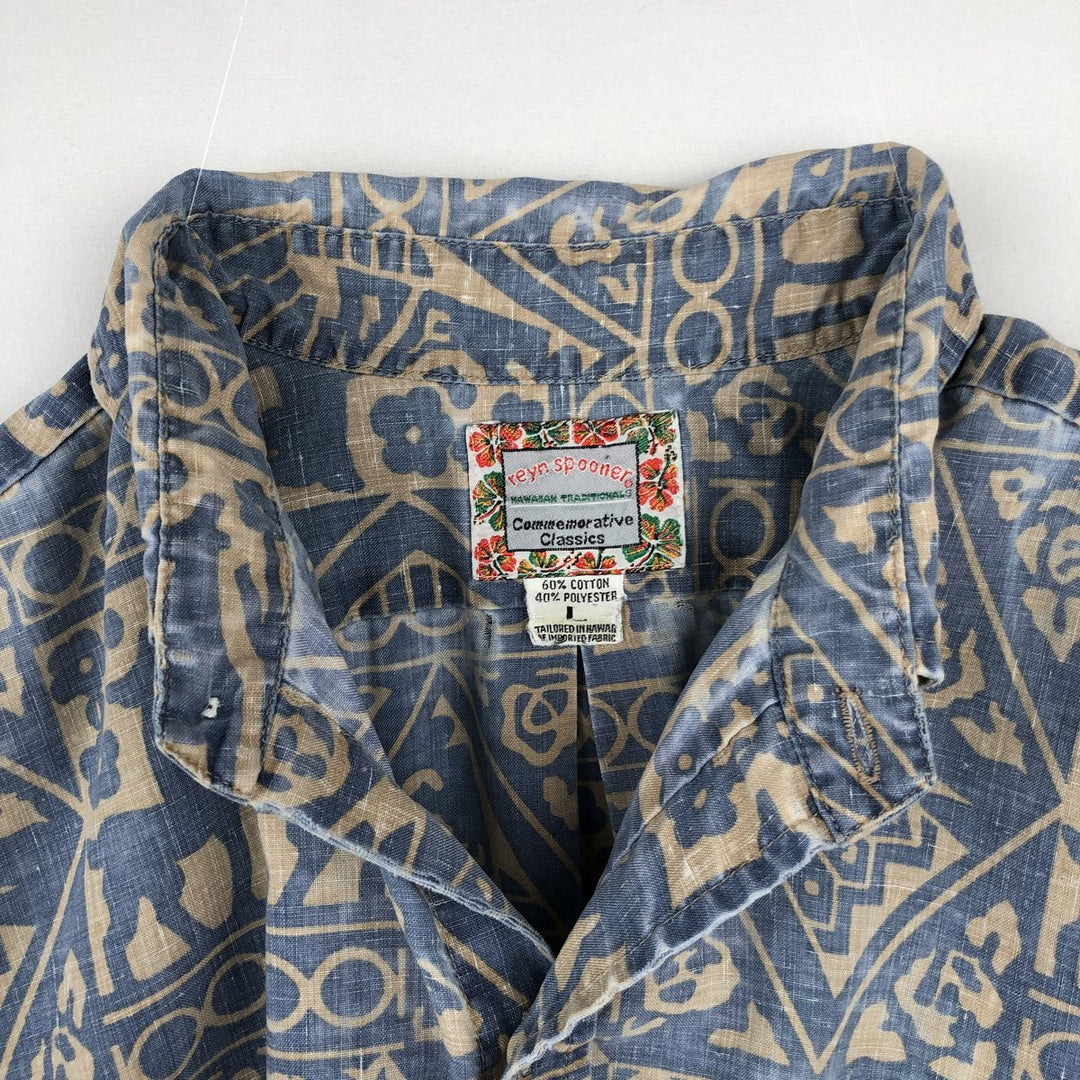 90'S Reyn Spooner Commemorative Classics all-over print Hawaiian Aloha shirt, boxy style, made in Hawaii, men's size L equivalent. cotton blue type Vintage Second Hand