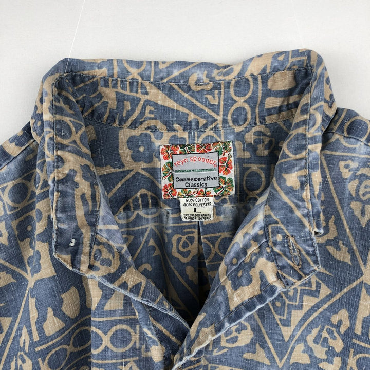 90'S Reyn Spooner Commemorative Classics all-over print Hawaiian Aloha shirt, boxy style, made in Hawaii, men's size L equivalent. cotton blue type Vintage Second Hand