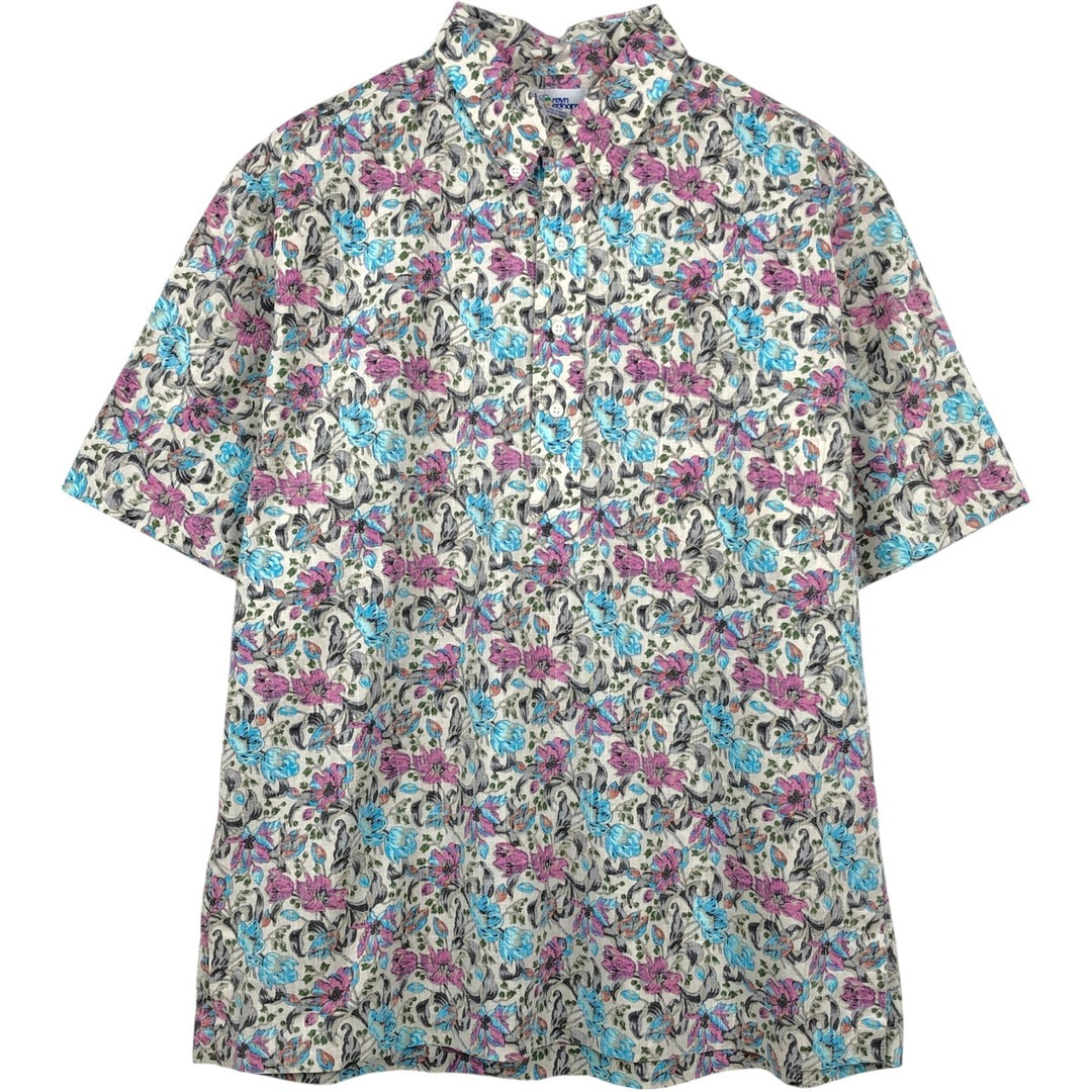 90'S Reyn Spooner swimwear tag, all-over floral print pullover, button-down Aloha shirt, boxy shirt, men's size XL equivalent. cotton gray type Vintage Second Hand