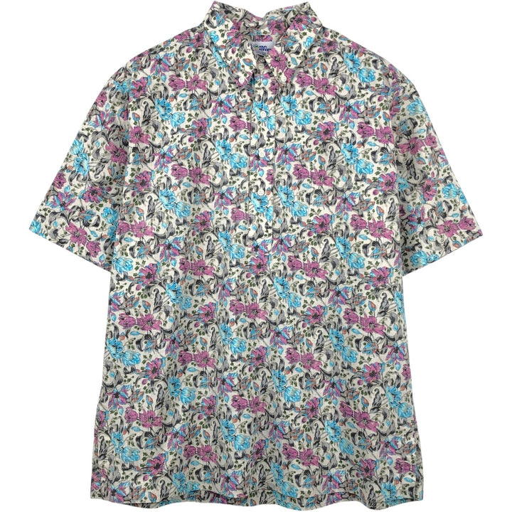 90'S Reyn Spooner swimwear tag, all-over floral print pullover, button-down Aloha shirt, boxy shirt, men's size XL equivalent. cotton gray type Vintage Second Hand