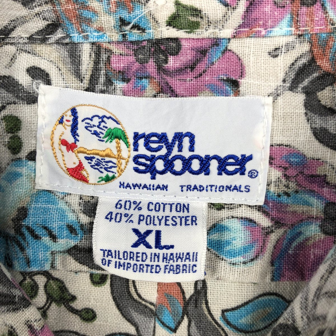 90'S Reyn Spooner swimwear tag, all-over floral print pullover, button-down Aloha shirt, boxy shirt, men's size XL equivalent. cotton gray type Vintage Second Hand