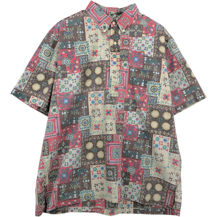 90'S Reyn Spooner Swimsuit Tag All-Over Print Pullover Button-Down Hawaiian Aloha Shirt Box Shirt Men's XL Size cotton red type Vintage Second Hand