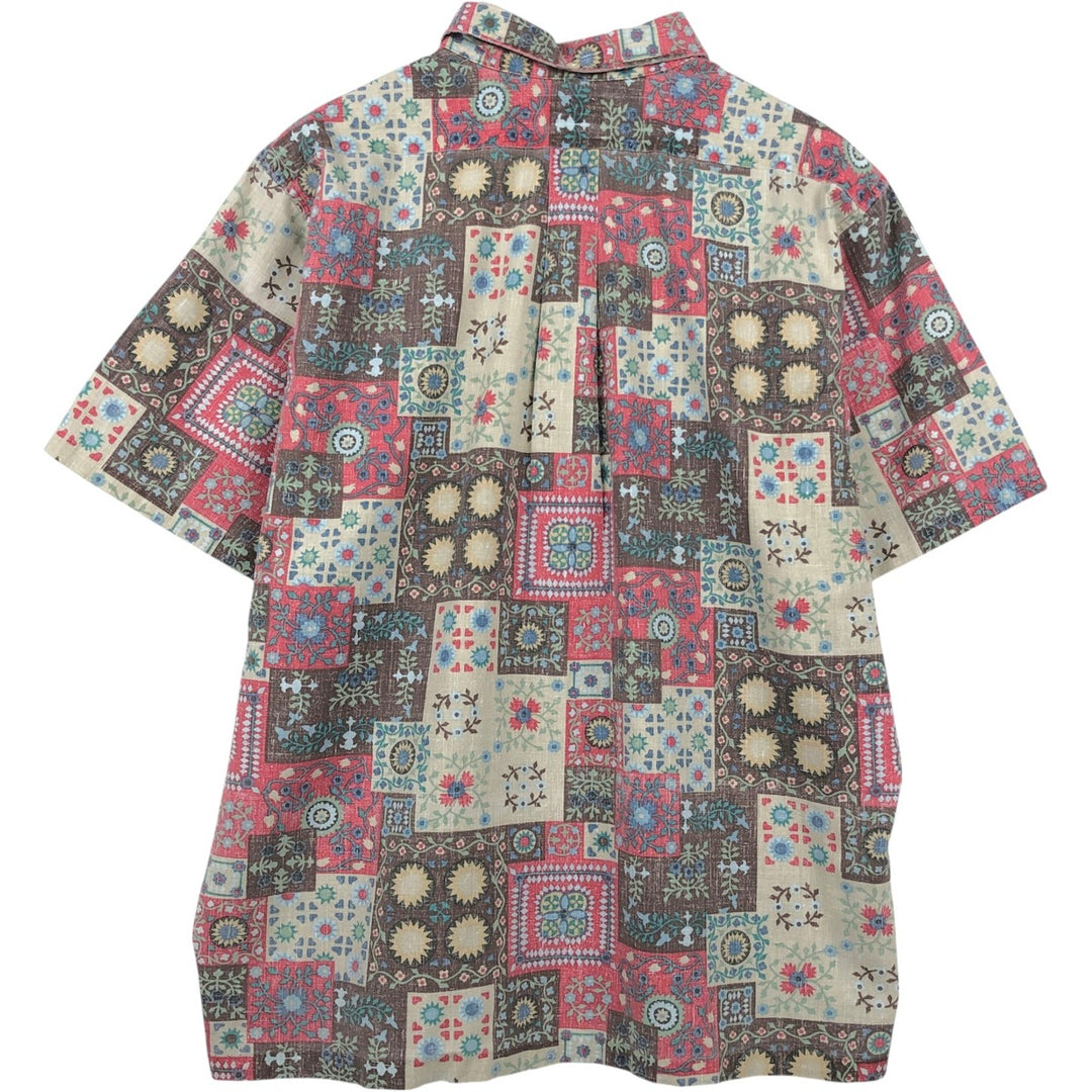 90'S Reyn Spooner Swimsuit Tag All-Over Print Pullover Button-Down Hawaiian Aloha Shirt Box Shirt Men's XL Size cotton red type Vintage Second Hand