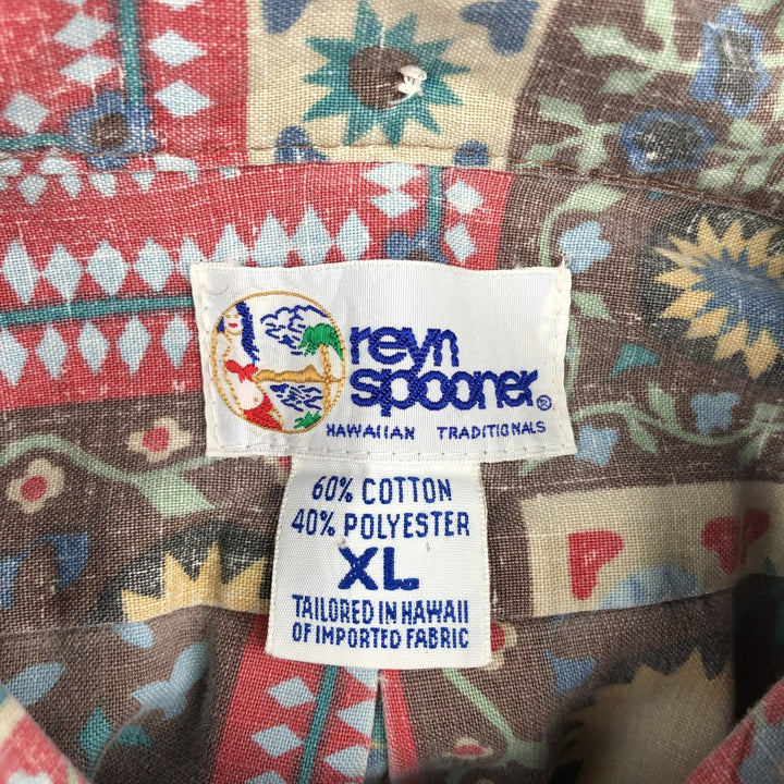 90'S Reyn Spooner Swimsuit Tag All-Over Print Pullover Button-Down Hawaiian Aloha Shirt Box Shirt Men's XL Size cotton red type Vintage Second Hand