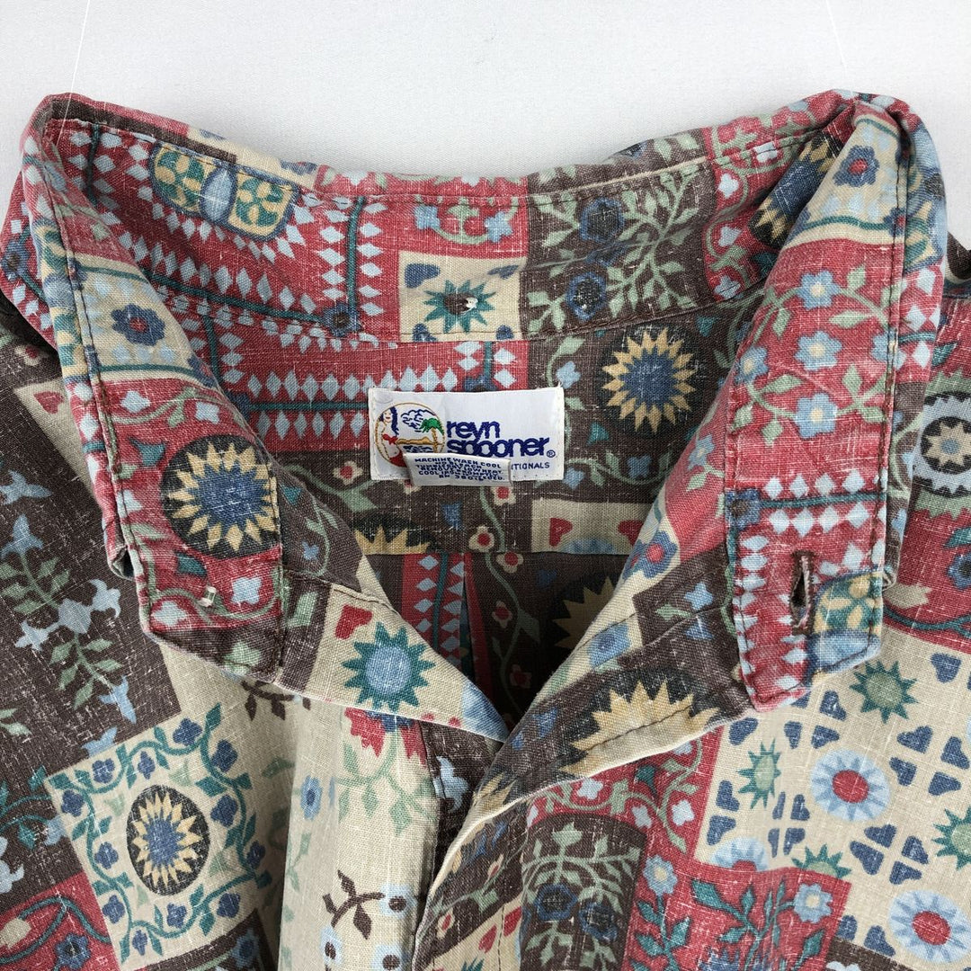 90'S Reyn Spooner Swimsuit Tag All-Over Print Pullover Button-Down Hawaiian Aloha Shirt Box Shirt Men's XL Size cotton red type Vintage Second Hand