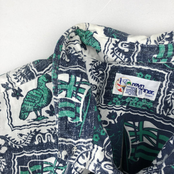 90'S Reyn Spooner swimwear tag, all-over print, Lahaina sailor pullover button-down Aloha shirt, men's size M equivalent. cotton white type Vintage Second Hand