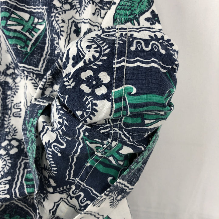 90'S Reyn Spooner swimwear tag, all-over print, Lahaina sailor pullover button-down Aloha shirt, men's size M equivalent. cotton white type Vintage Second Hand