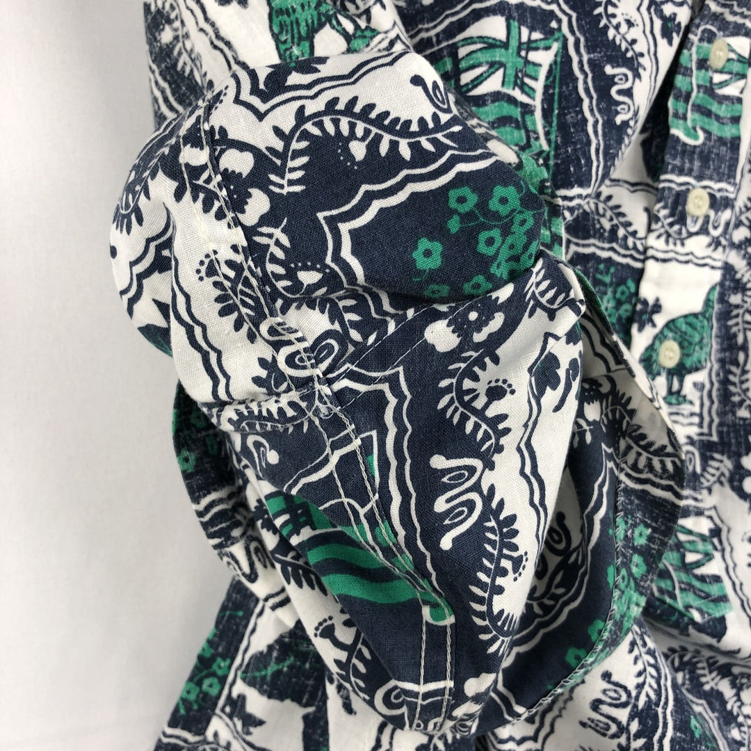 90'S Reyn Spooner swimwear tag, all-over print, Lahaina sailor pullover button-down Aloha shirt, men's size M equivalent. cotton white type Vintage Second Hand