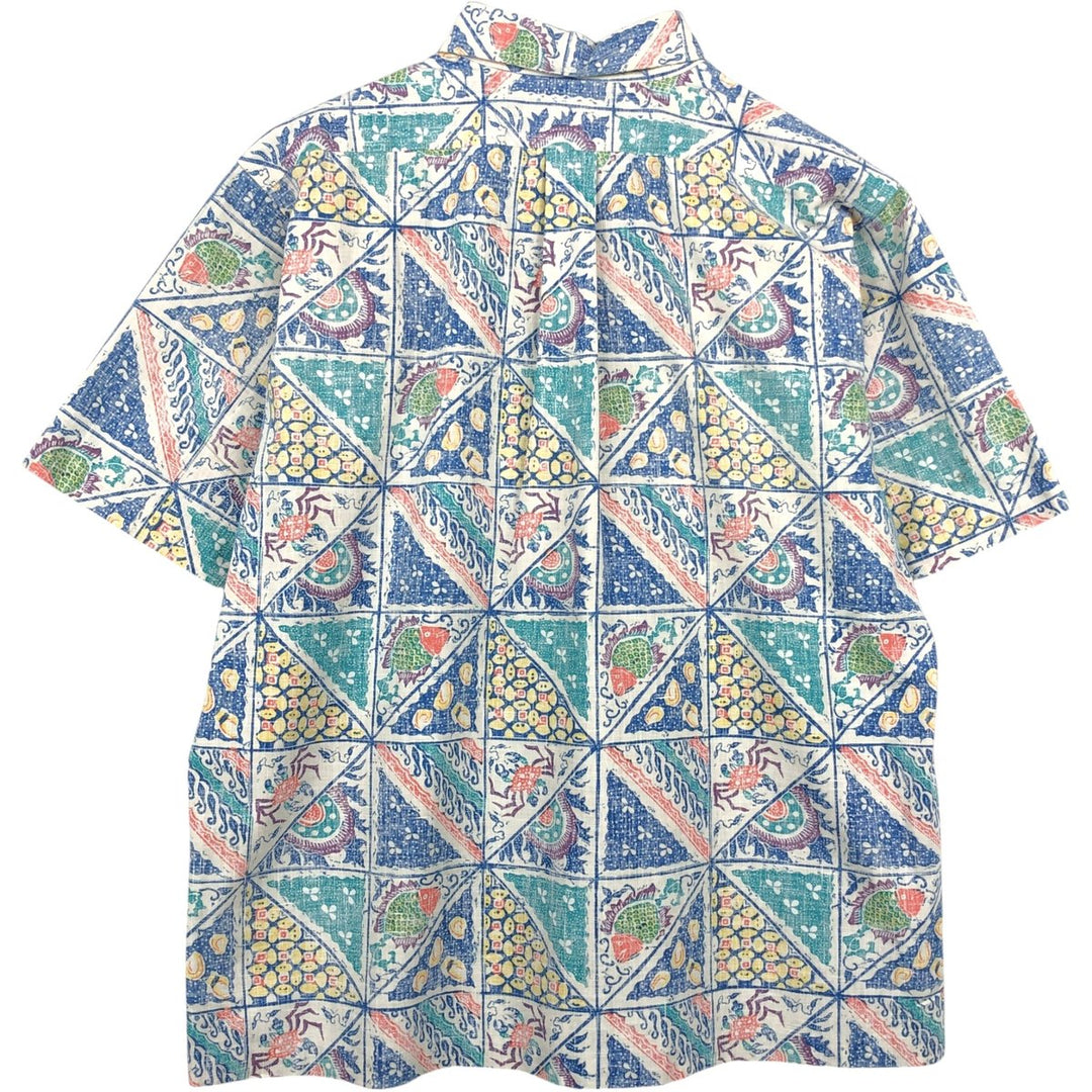 80'S Reyn Spooner Gold Tag All-Over Print Button-Down Pullover Aloha Shirt, Men's XL Equivalent, Vintage cotton blue type Vintage Second Hand