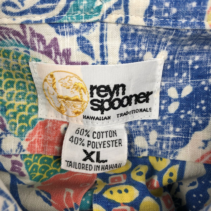 80'S Reyn Spooner Gold Tag All-Over Print Button-Down Pullover Aloha Shirt, Men's XL Equivalent, Vintage cotton blue type Vintage Second Hand