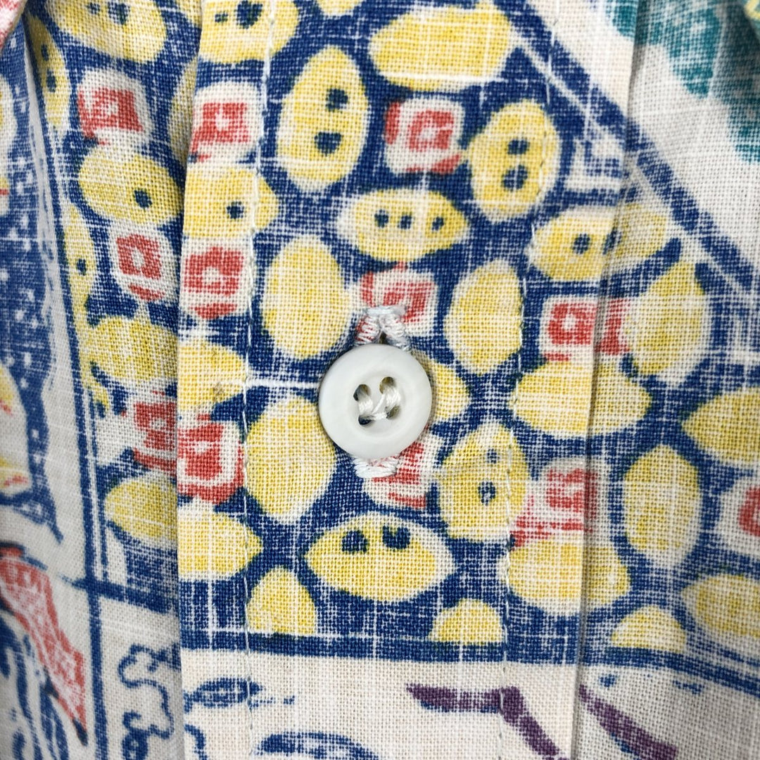 80'S Reyn Spooner Gold Tag All-Over Print Button-Down Pullover Aloha Shirt, Men's XL Equivalent, Vintage cotton blue type Vintage Second Hand
