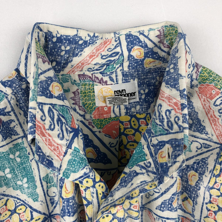 80'S Reyn Spooner Gold Tag All-Over Print Button-Down Pullover Aloha Shirt, Men's XL Equivalent, Vintage cotton blue type Vintage Second Hand