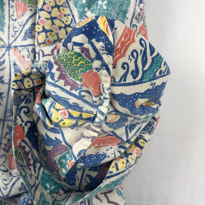 80'S Reyn Spooner Gold Tag All-Over Print Button-Down Pullover Aloha Shirt, Men's XL Equivalent, Vintage cotton blue type Vintage Second Hand