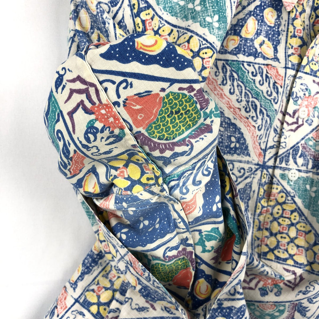 80'S Reyn Spooner Gold Tag All-Over Print Button-Down Pullover Aloha Shirt, Men's XL Equivalent, Vintage cotton blue type Vintage Second Hand
