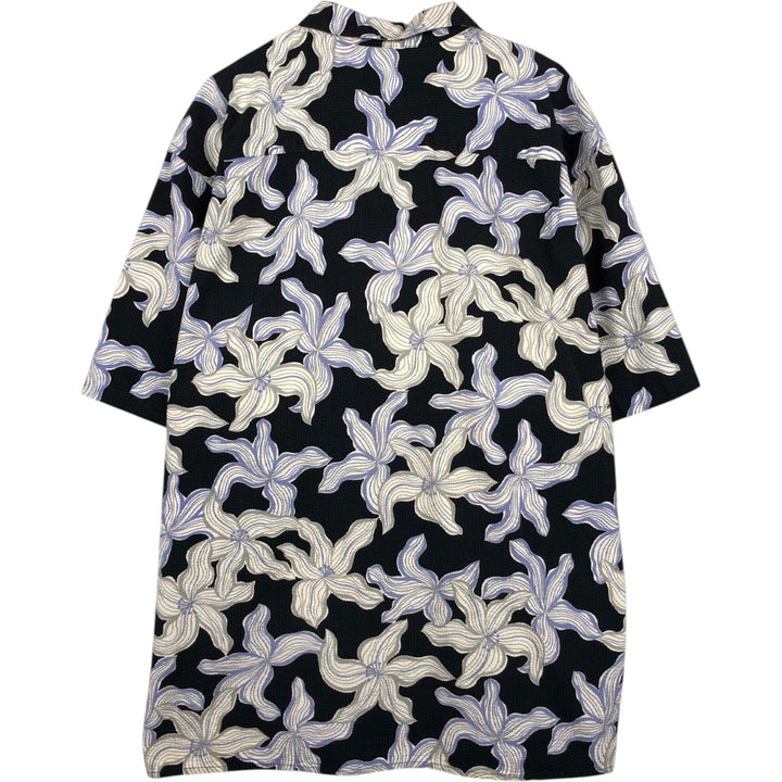 90'S Reyn Spooner all-over floral print open-collar Hawaiian Aloha shirt, boxy style, made in Hawaii, men's size XL equivalent. cotton navy blue type Vintage Second Hand