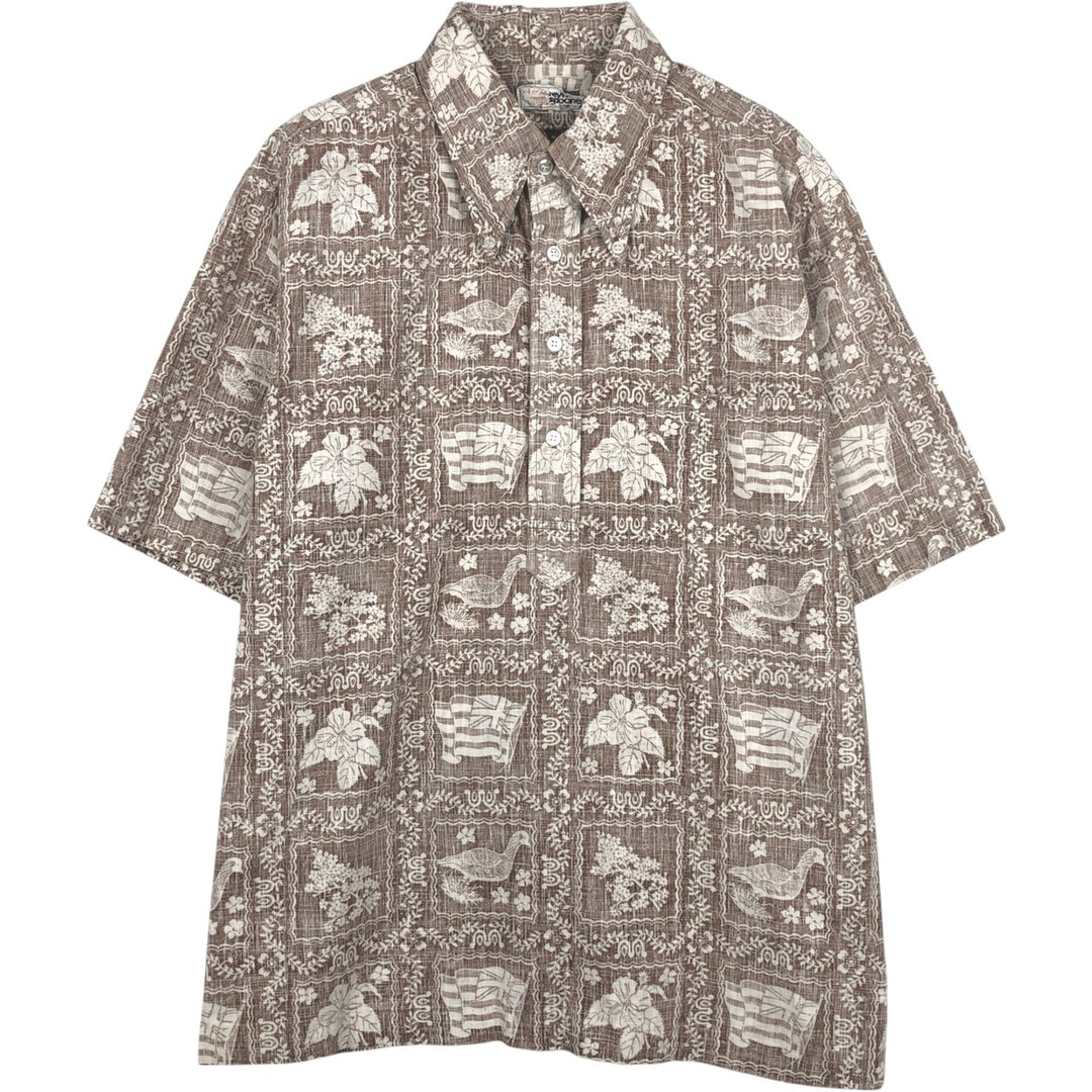 70s-80'S Reyn Spooner nipple tag all-over print Lahaina sailor pullover button-down Aloha shirt boxy shirt unclear brown type Vintage Second Hand