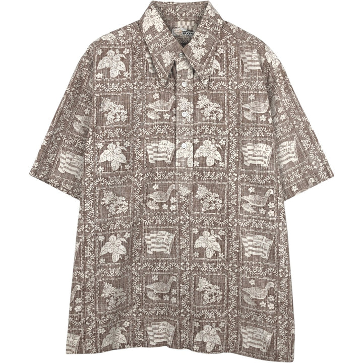 70s-80'S Reyn Spooner nipple tag all-over print Lahaina sailor pullover button-down Aloha shirt boxy shirt unclear brown type Vintage Second Hand