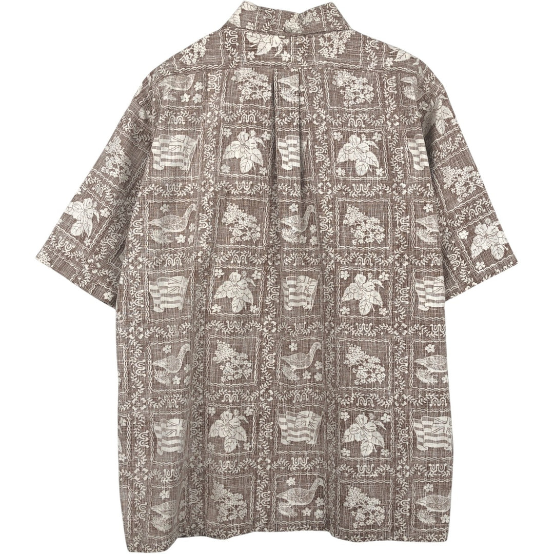 70s-80'S Reyn Spooner nipple tag all-over print Lahaina sailor pullover button-down Aloha shirt boxy shirt unclear brown type Vintage Second Hand