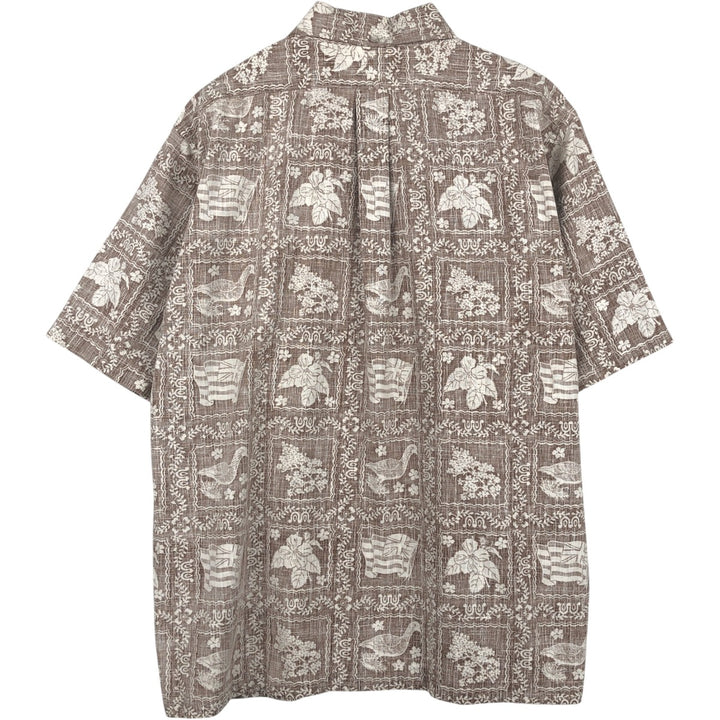 70s-80'S Reyn Spooner nipple tag all-over print Lahaina sailor pullover button-down Aloha shirt boxy shirt unclear brown type Vintage Second Hand