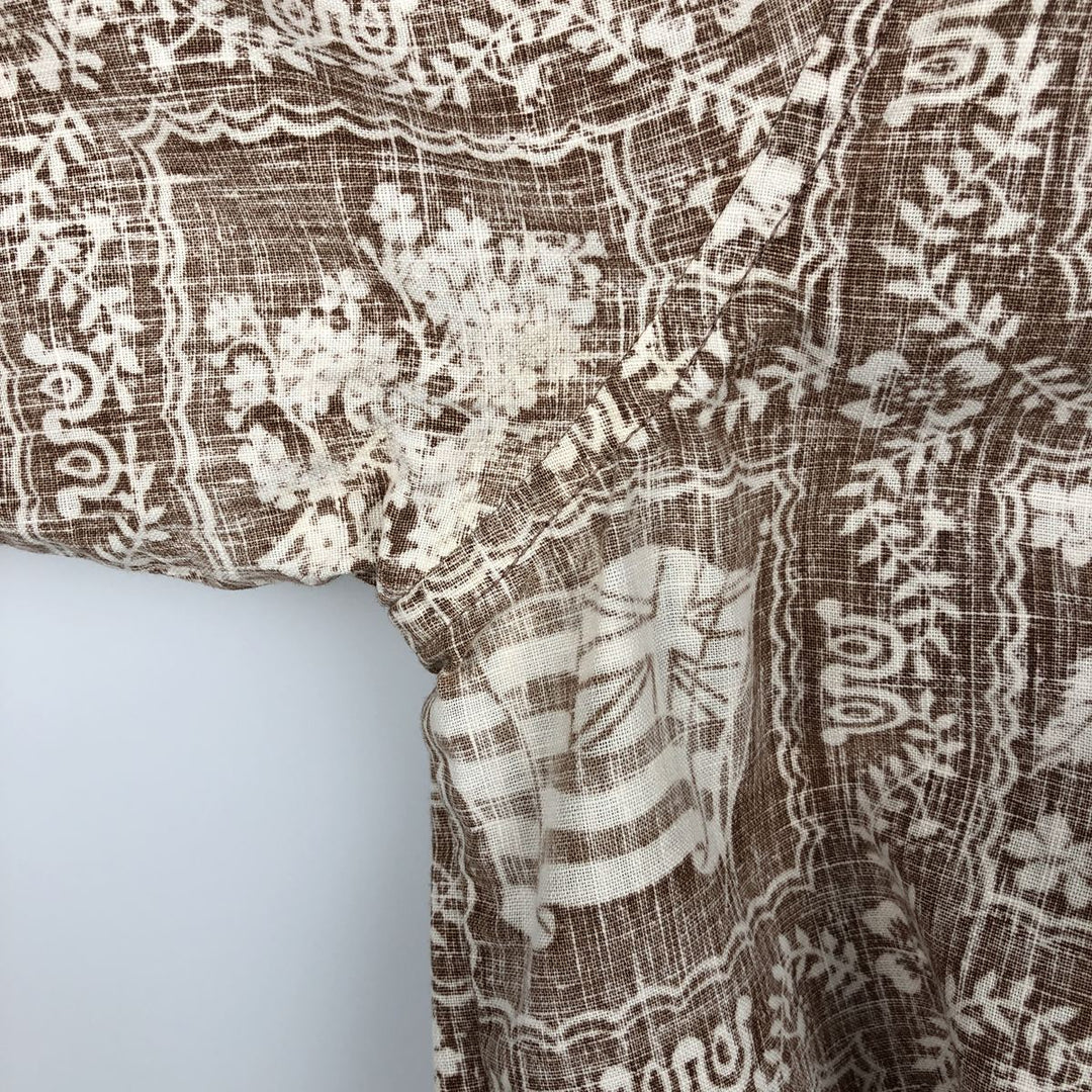 70s-80'S Reyn Spooner nipple tag all-over print Lahaina sailor pullover button-down Aloha shirt boxy shirt unclear brown type Vintage Second Hand