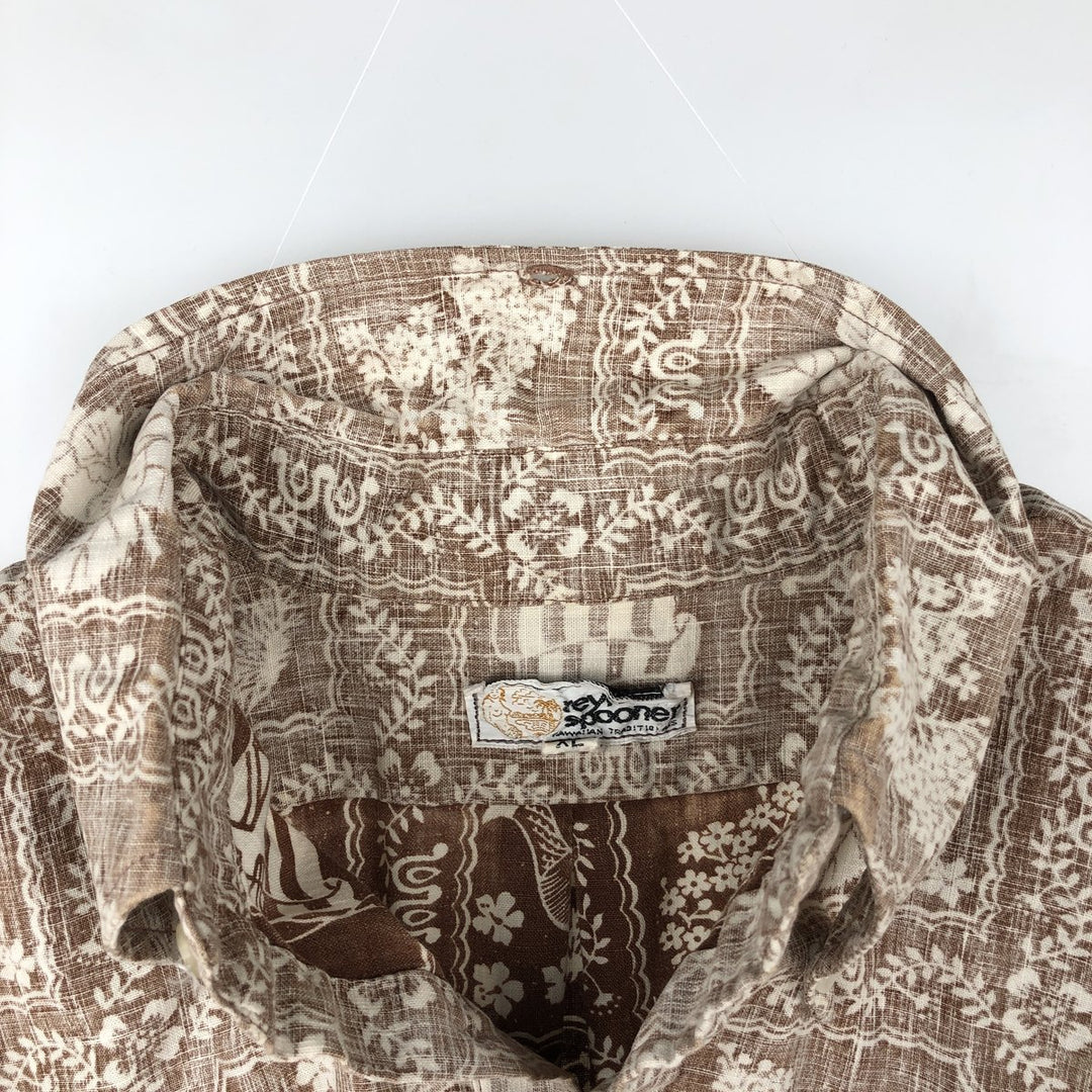 70s-80'S Reyn Spooner nipple tag all-over print Lahaina sailor pullover button-down Aloha shirt boxy shirt unclear brown type Vintage Second Hand