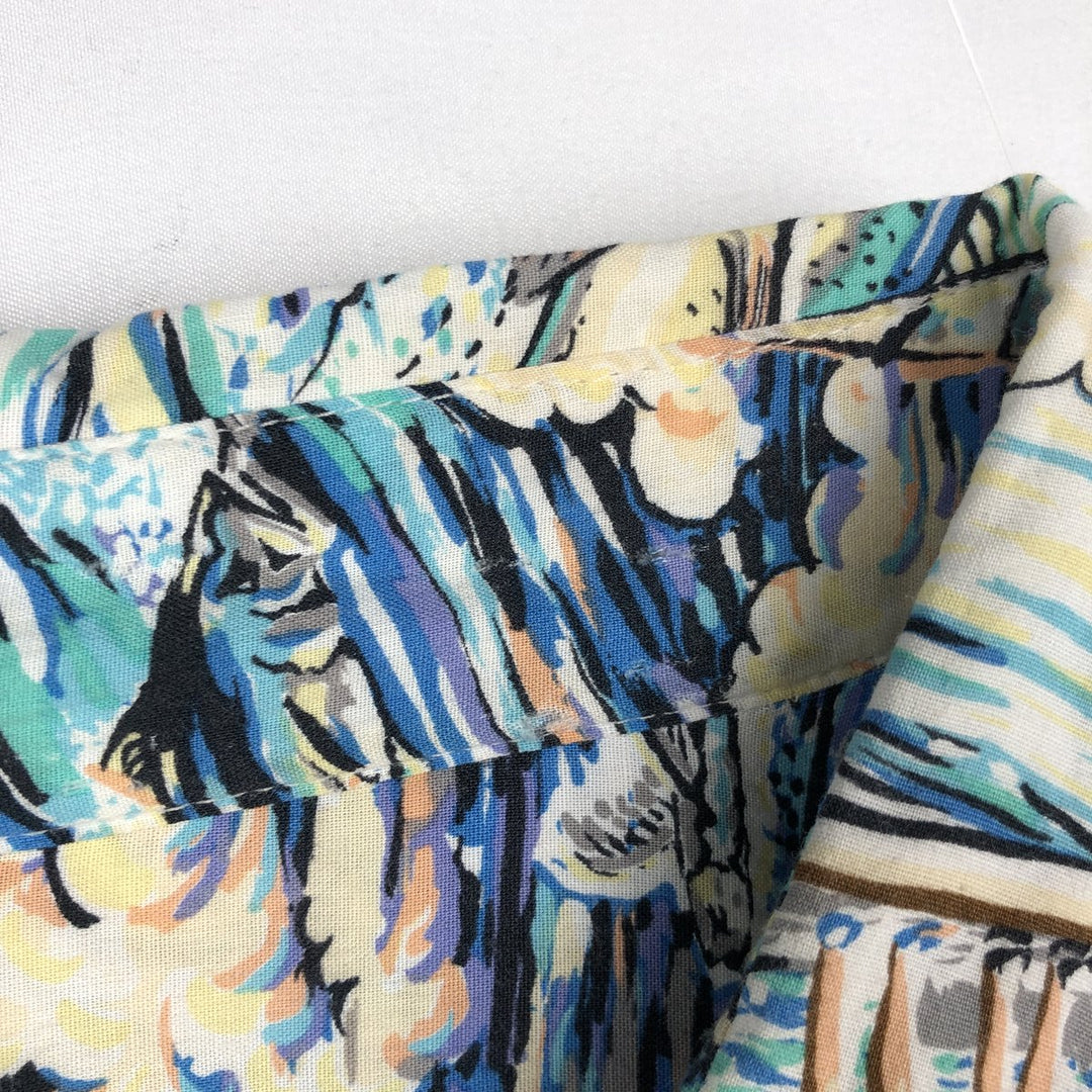 Reyn Spooner ART OF EDDY Y All-over print rayon Hawaiian Aloha shirt, boxy style, made in USA, men's size XXL equivalent. Rayon blue type Vintage Second Hand