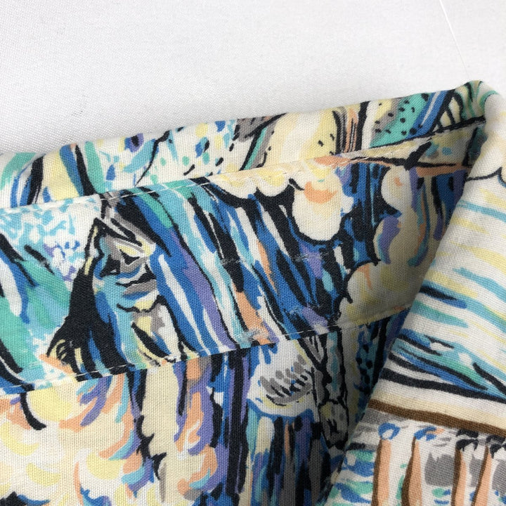Reyn Spooner ART OF EDDY Y All-over print rayon Hawaiian Aloha shirt, boxy style, made in USA, men's size XXL equivalent. Rayon blue type Vintage Second Hand