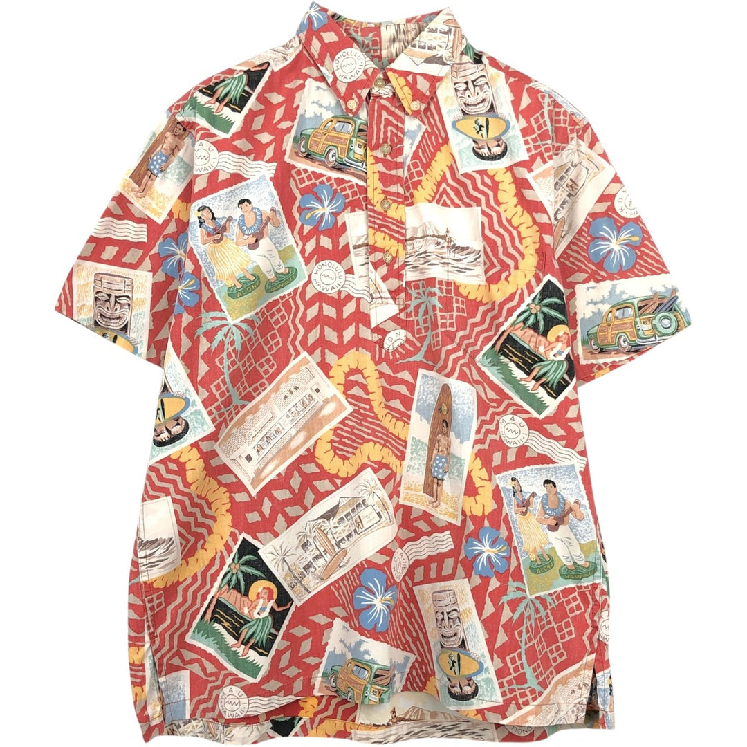 90'S Reyn Spooner Swimsuit Tag All-Over Print Pullover Button-Down Hawaiian Aloha Shirt Box Shirt Men's Medium cotton red type Vintage Second Hand
