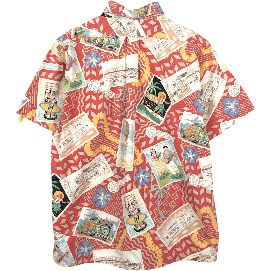 90'S Reyn Spooner Swimsuit Tag All-Over Print Pullover Button-Down Hawaiian Aloha Shirt Box Shirt Men's Medium cotton red type Vintage Second Hand