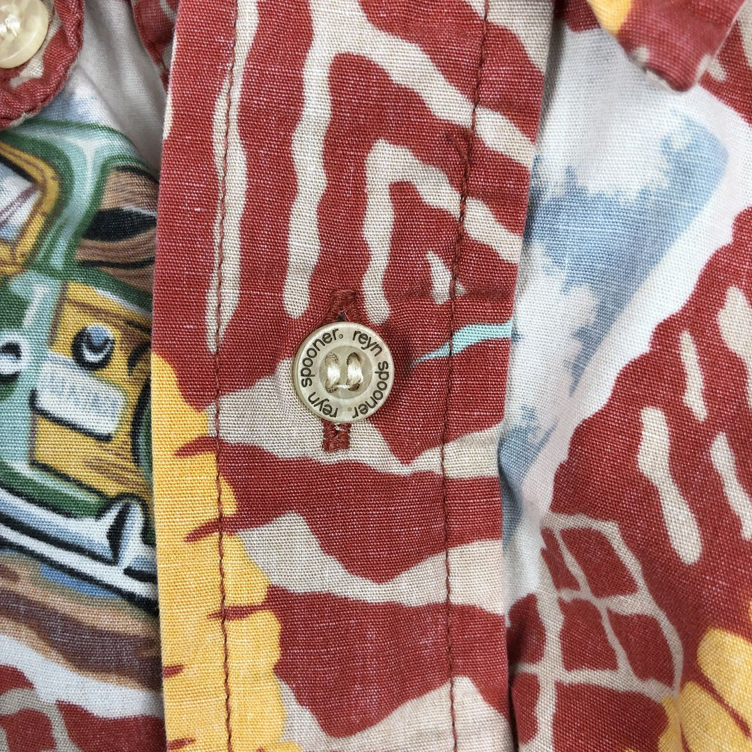 90'S Reyn Spooner Swimsuit Tag All-Over Print Pullover Button-Down Hawaiian Aloha Shirt Box Shirt Men's Medium cotton red type Vintage Second Hand
