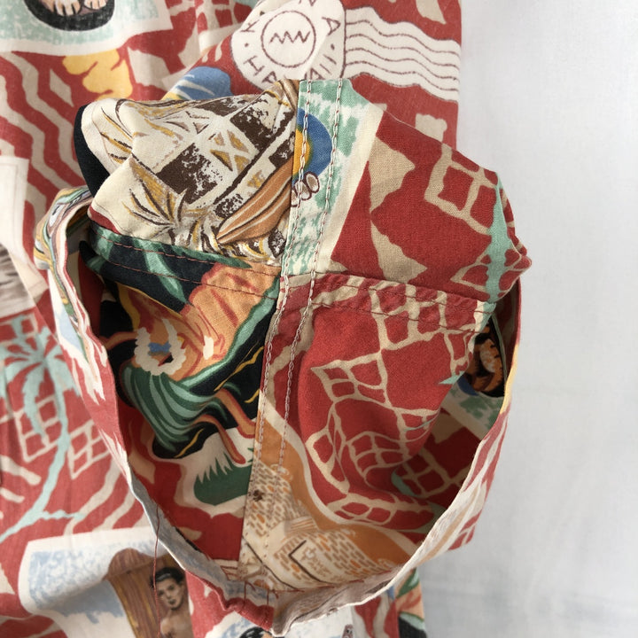 90'S Reyn Spooner Swimsuit Tag All-Over Print Pullover Button-Down Hawaiian Aloha Shirt Box Shirt Men's Medium cotton red type Vintage Second Hand