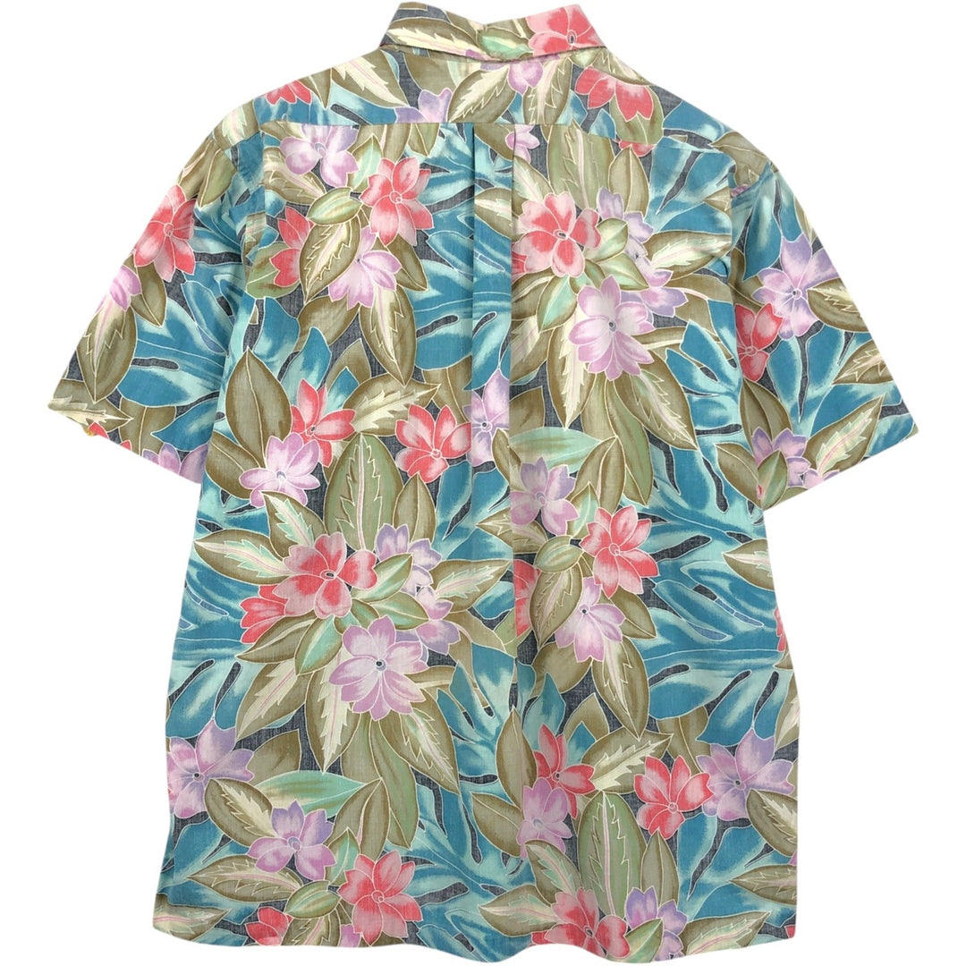 90'S Reyn Spooner Swimwear Tag All-over Botanical Pattern Pullover Button-Down Aloha Shirt Men's Size L (approx.) cotton navy blue type Vintage Second Hand