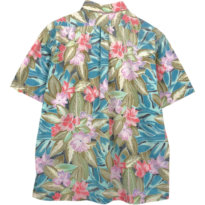 90'S Reyn Spooner Swimwear Tag All-over Botanical Pattern Pullover Button-Down Aloha Shirt Men's Size L (approx.) cotton navy blue type Vintage Second Hand