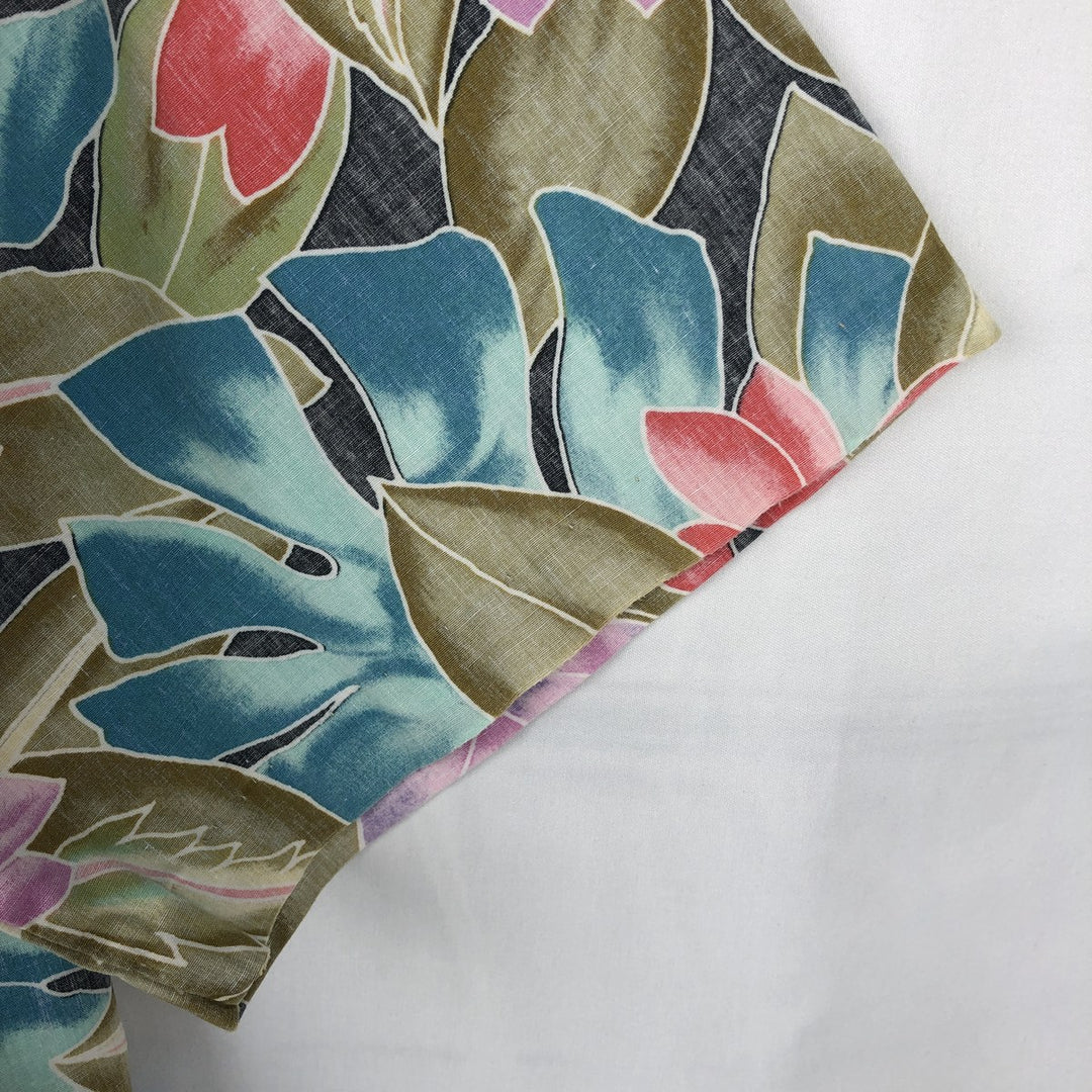 90'S Reyn Spooner Swimwear Tag All-over Botanical Pattern Pullover Button-Down Aloha Shirt Men's Size L (approx.) cotton navy blue type Vintage Second Hand