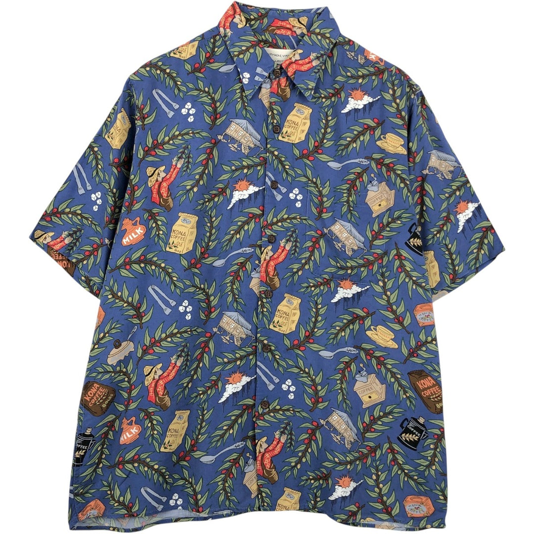90'S Reyn Spooner DIETRICH VAREZ COLLECTION all-over print rayon Hawaiian Aloha shirt, boxy fit, men's size M. Rayon blue type Vintage Second Hand