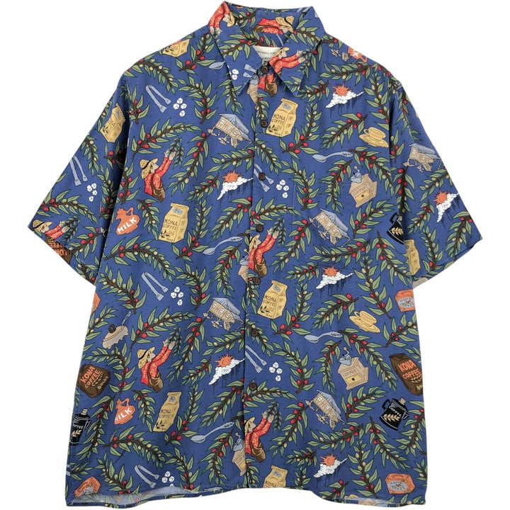 90'S Reyn Spooner DIETRICH VAREZ COLLECTION all-over print rayon Hawaiian Aloha shirt, boxy fit, men's size M. Rayon blue type Vintage Second Hand