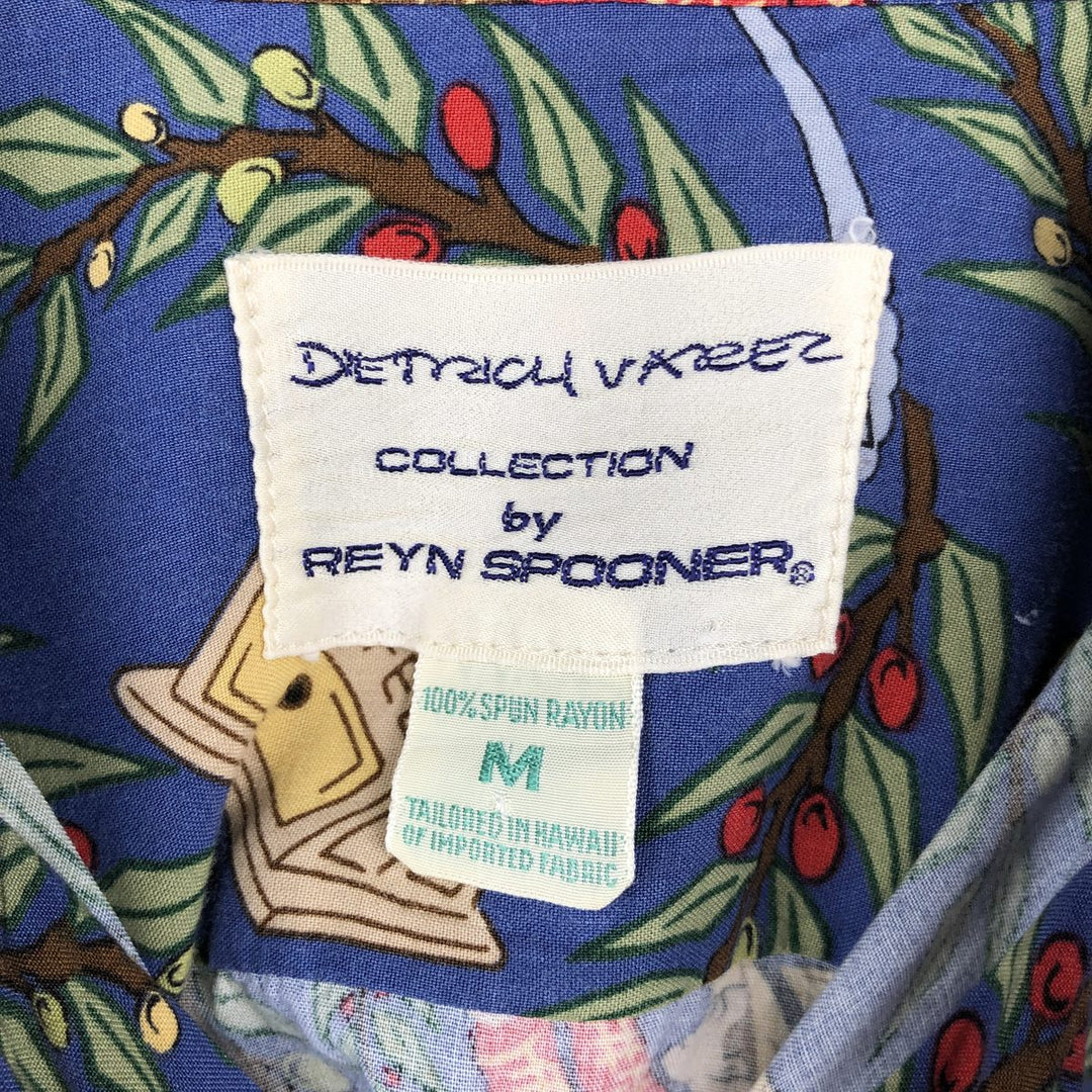 90'S Reyn Spooner DIETRICH VAREZ COLLECTION all-over print rayon Hawaiian Aloha shirt, boxy fit, men's size M. Rayon blue type Vintage Second Hand