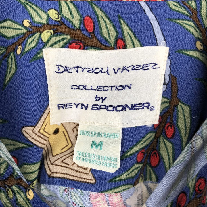 90'S Reyn Spooner DIETRICH VAREZ COLLECTION all-over print rayon Hawaiian Aloha shirt, boxy fit, men's size M. Rayon blue type Vintage Second Hand