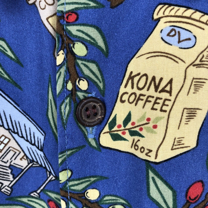 90'S Reyn Spooner DIETRICH VAREZ COLLECTION all-over print rayon Hawaiian Aloha shirt, boxy fit, men's size M. Rayon blue type Vintage Second Hand