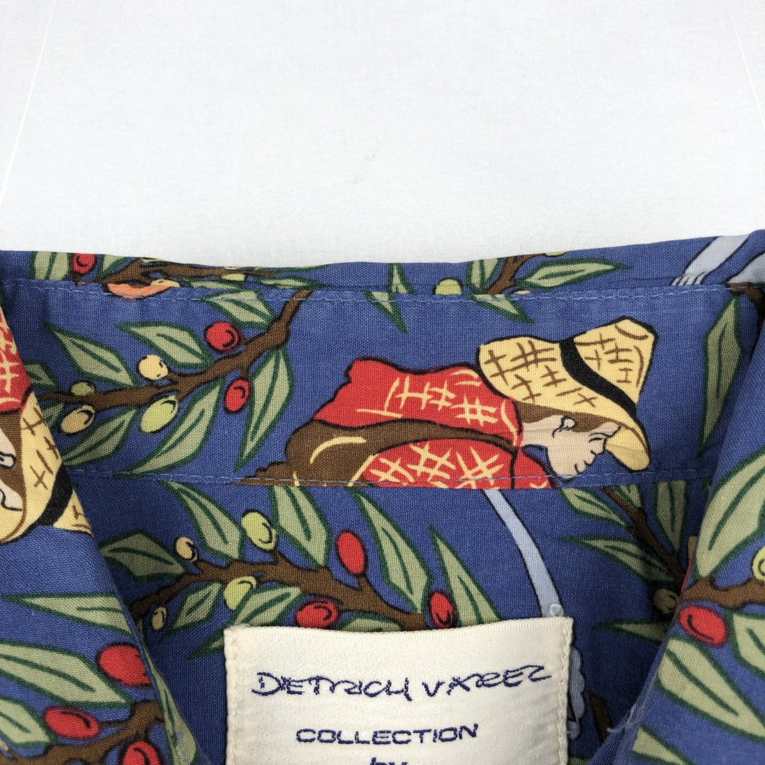 90'S Reyn Spooner DIETRICH VAREZ COLLECTION all-over print rayon Hawaiian Aloha shirt, boxy fit, men's size M. Rayon blue type Vintage Second Hand