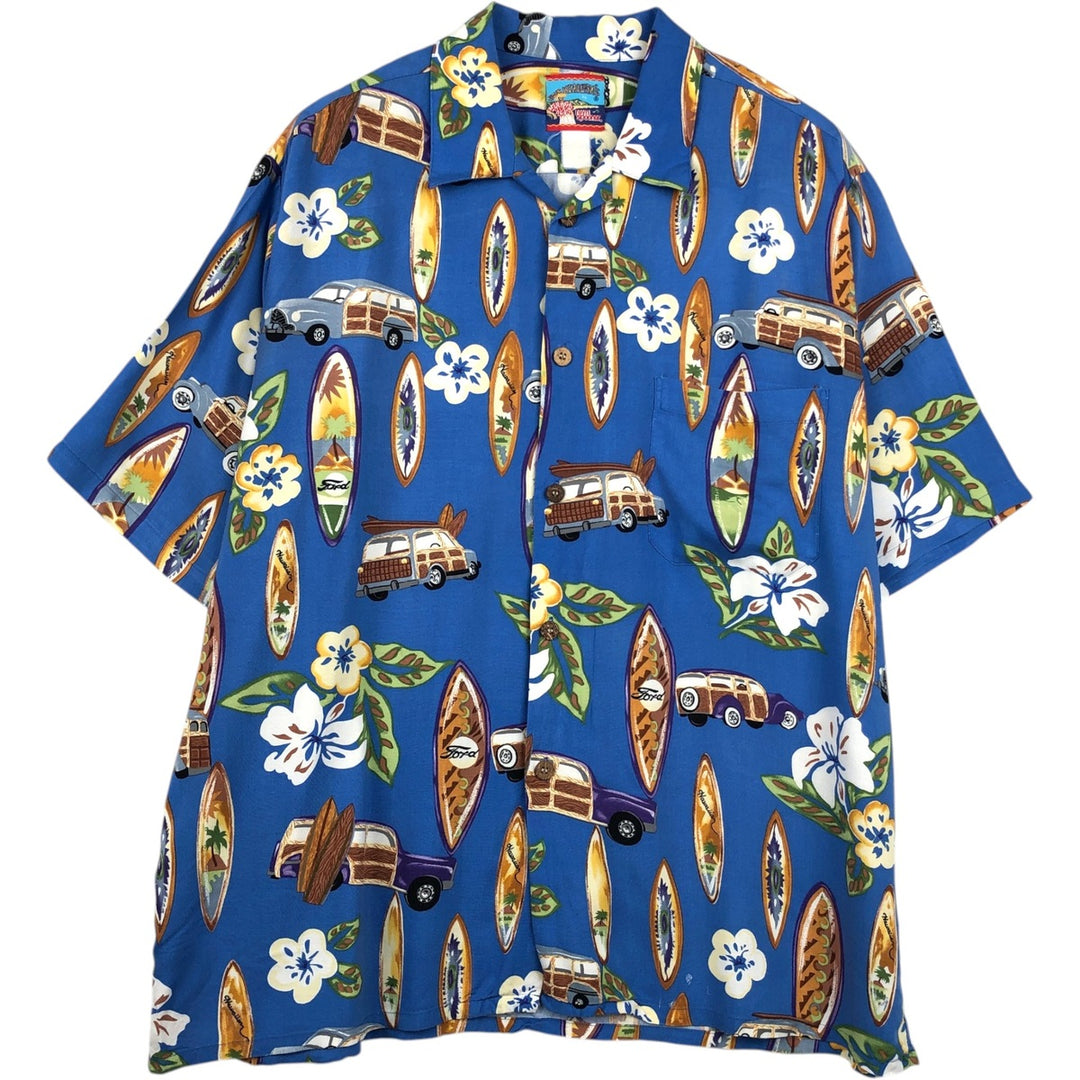 80s-90'S Reyn Spooner Joe Kealohas all-over print open collar Ford Aloha shirt, men's size XL equivalent, vintage. unclear blue type Vintage Second Hand
