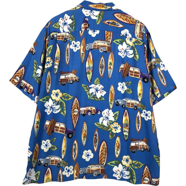 80s-90'S Reyn Spooner Joe Kealohas all-over print open collar Ford Aloha shirt, men's size XL equivalent, vintage. unclear blue type Vintage Second Hand