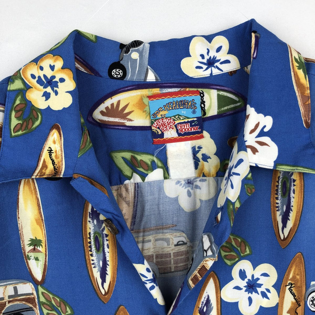 80s-90'S Reyn Spooner Joe Kealohas all-over print open collar Ford Aloha shirt, men's size XL equivalent, vintage. unclear blue type Vintage Second Hand