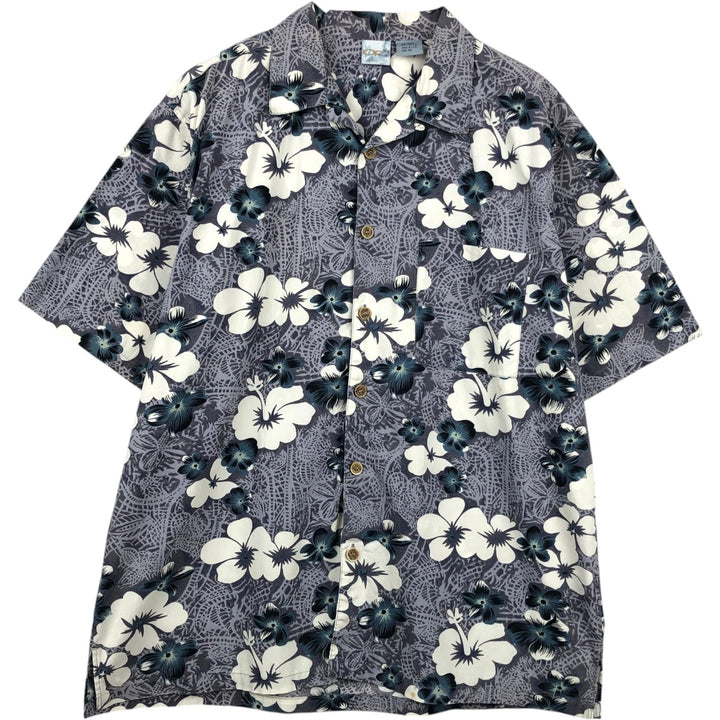 Ocean Pacific all-over floral print open-collar Hawaiian Aloha shirt, boxy style, men's size XL equivalent. cotton gray type Vintage Second Hand