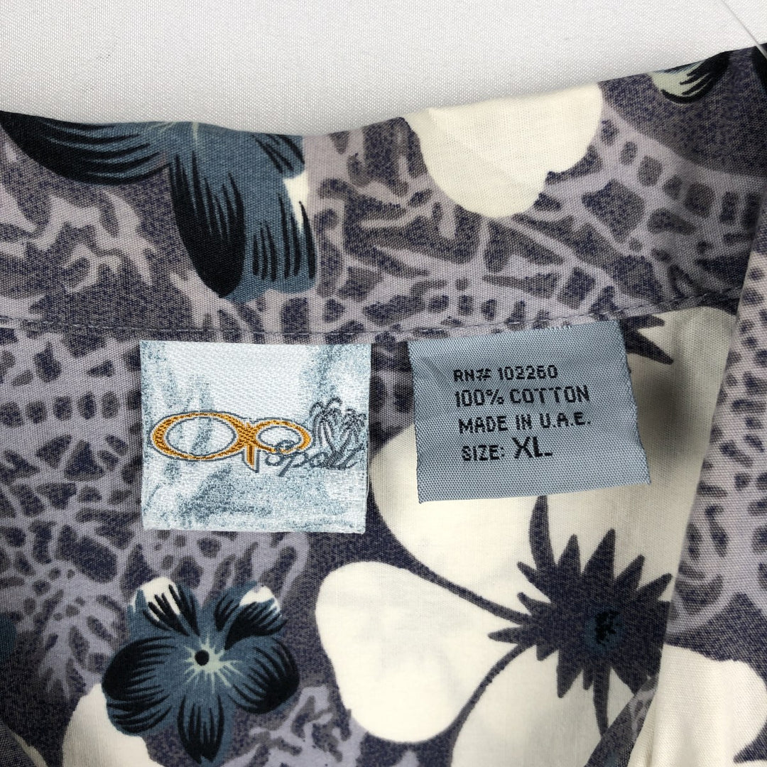 Ocean Pacific all-over floral print open-collar Hawaiian Aloha shirt, boxy style, men's size XL equivalent. cotton gray type Vintage Second Hand